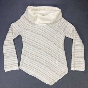 White House Black Market Sweater Women XS Beige Metallic Stripe Turtle Neck Cozy